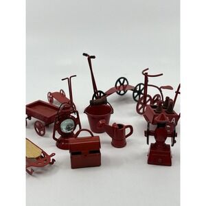 Vtg 11 Pc Christmas Red Metal Sleigh‎ Lantern Pail Scooter Bike Can Wagon Taiwan